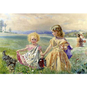 Children Garlanded With Flowers In A Meadow