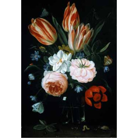 Jan Kessel - Tulips and Roses in a Glass Vase