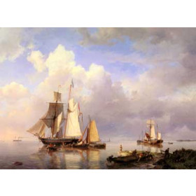 Koekkoek Snr, Hermanus (Netherlands) - Vessels at Anchor in an Estuary