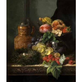 Ladell, Edward - Still Life of Fruit and Birds Nest on a Wooden Ledge