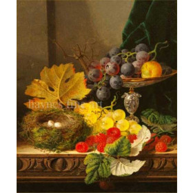 Ladell, Edward - Still Life of Fruit and Birds Nest on a Wooden Ledge