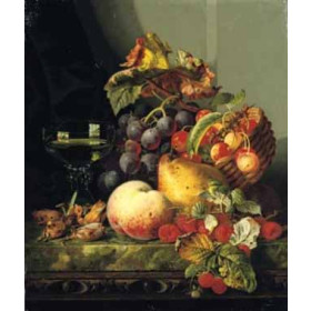 Ladell, Edward - Still Life with Cobnuts and black Grapes in a Basket of Cherries