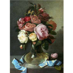 M. Haughton - Romantic Still Life of Roses in a Vase