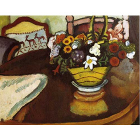 Macke, August - Still Life with Stag Cushion and Flowers