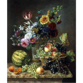 Marie-josephine Hellemans - Rich Still Life of Fruit and Flowers