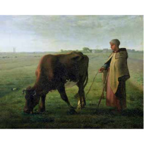 Millet, Jean-Francois - Woman Grazing Her Cow