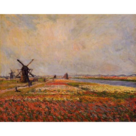 Monet, Claude - Fields of Flowers and Windmills near Leiden