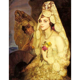 Two Elegant Ladies Holding Fans