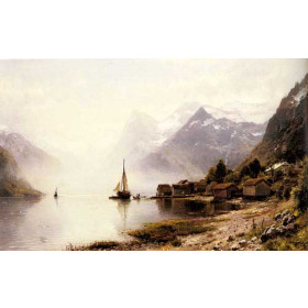 Norwegian Fjord with Snow Capped Mountains