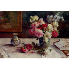 Roses, A Vase And Some Books On A Table