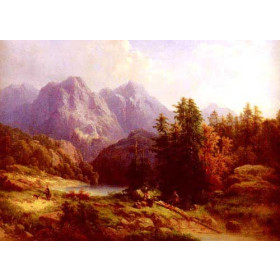 Woodsman And Family In An Alpine Landscape