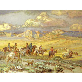 Friendly Indians Watching A Wagon Train