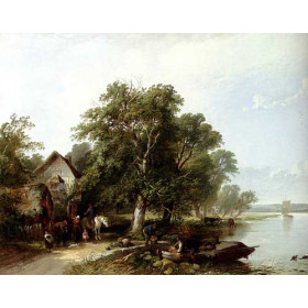 River Landscape With Figures Loading A Boat