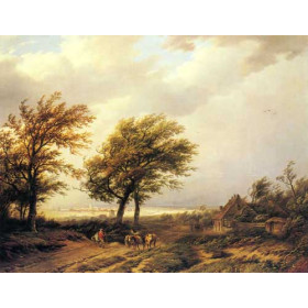 Travellers in an Extensive Landscape with a Town Beyond