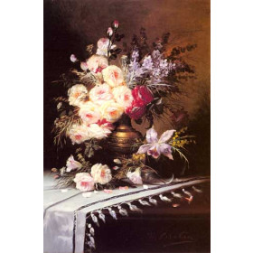 Still Life With Assorted Flowers In A_Brass Vase