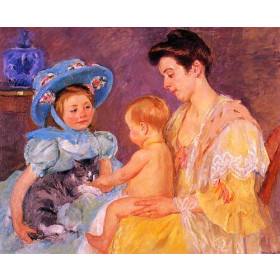 Children Playing with a Cat