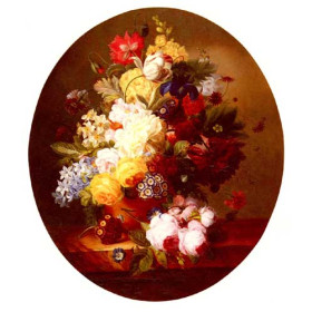 A Still Life With A Bouquet Of Flowers On A Marble Table