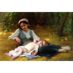 Young mother and sleeping child